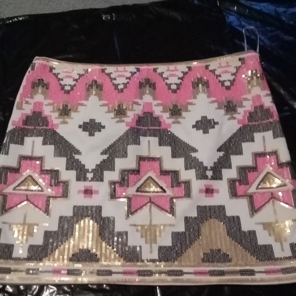 Women's fate sequin skirt sz sm. White,pink,black and gold